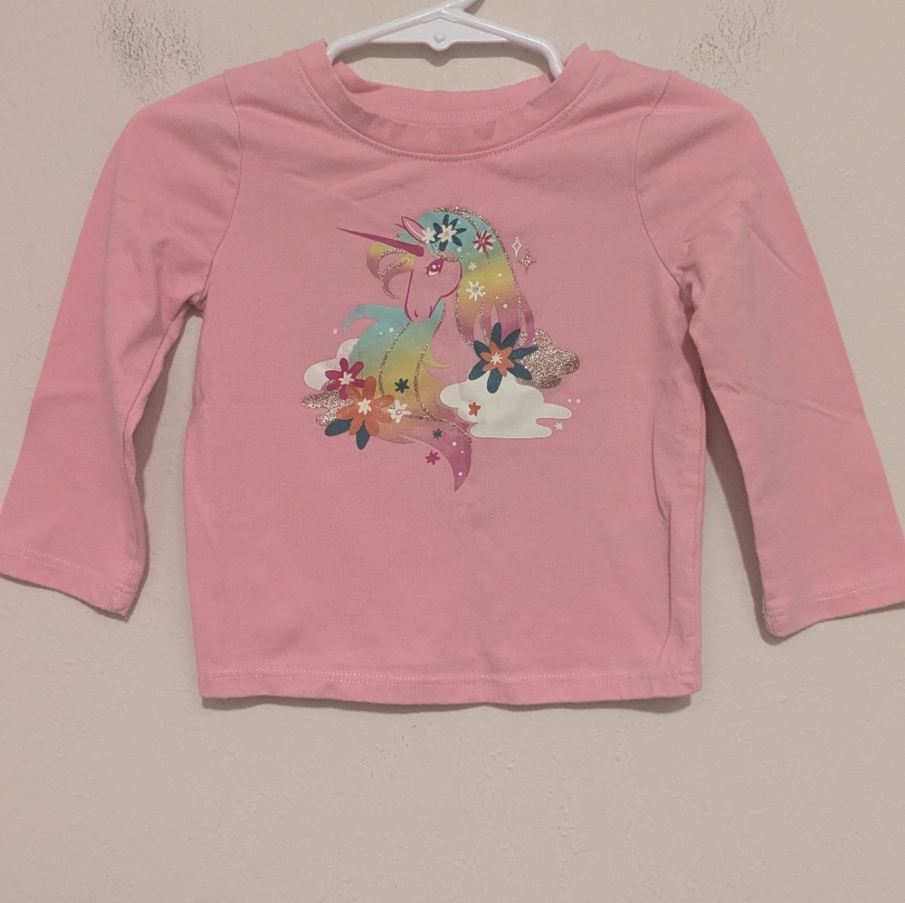 Cat & Jack Pink Long Sleeve Tee with Colorful Dinosaur Graphic